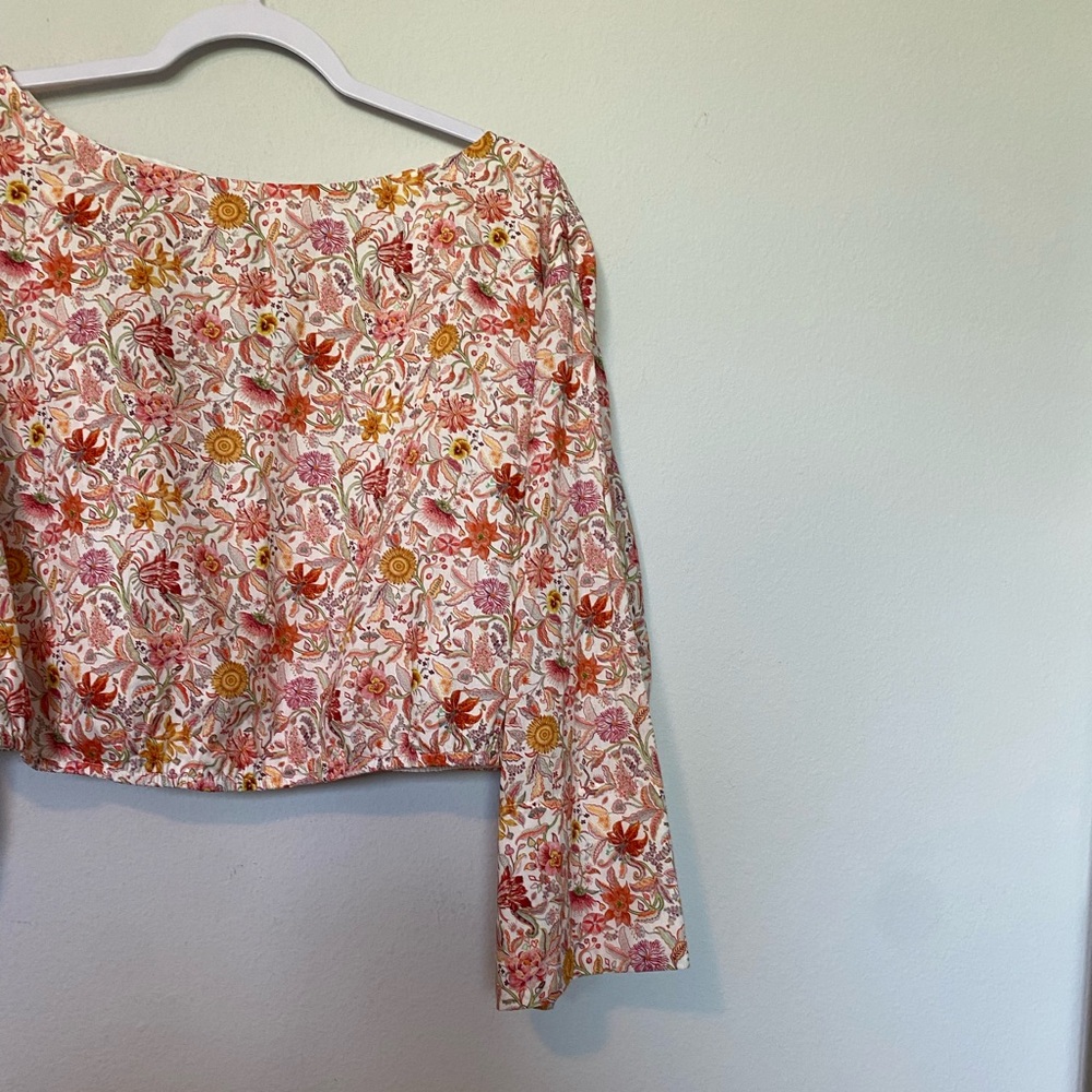 J. Crew Liberty of London Garden Life Floral Crop Top Boho Bell Sleeve Sz XL - Picture 6 of 10